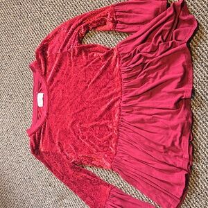 Altar'd state cranberry red christmas burnout velvet and ruffle blouse top